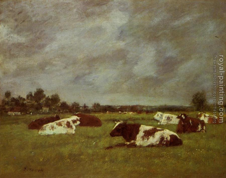 Eugene Boudin : Cows in a Meadow, Morning Effect